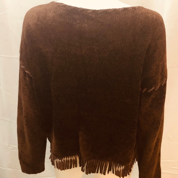 Brown Velour Sweater With Fringe Size Medium - Picture 5 of 6
